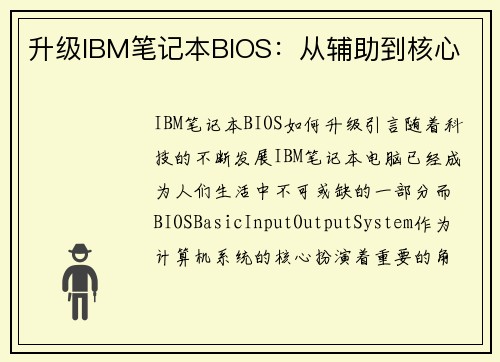 升级IBM笔记本BIOS：从辅助到核心