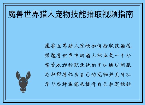 魔兽世界猎人宠物技能拾取视频指南
